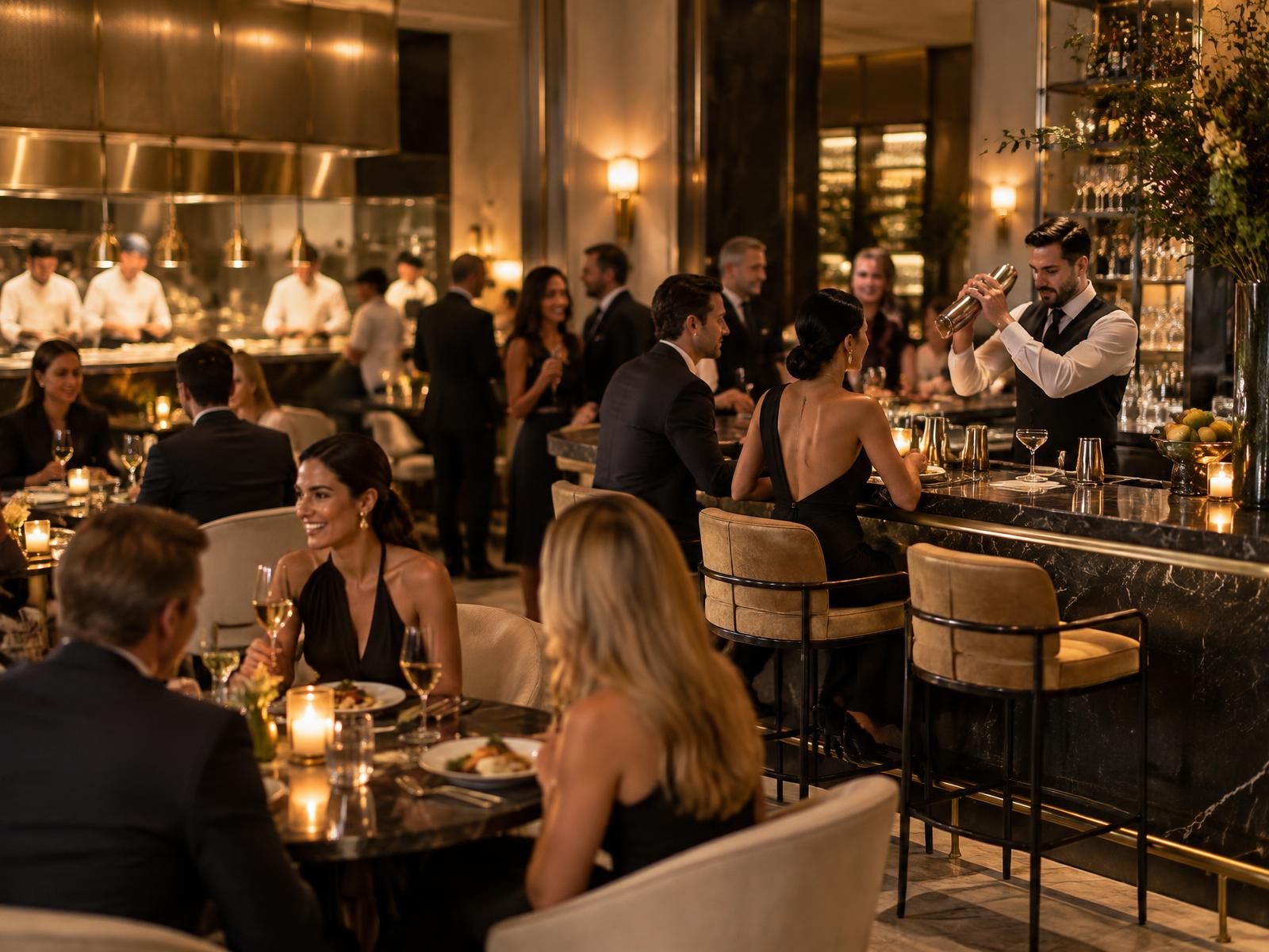 Een levendige avond in een luxe restaurant